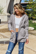 Women Full Size Teddy Hooded Jacket with Pockets Cozy Casual Jacket Comfortable Women Jacket Stevvex
