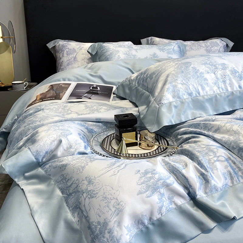 Double-sided Lyocell And Tencel Printed Quilt Cover Bed Sheet Set Of Four Pi-Mart