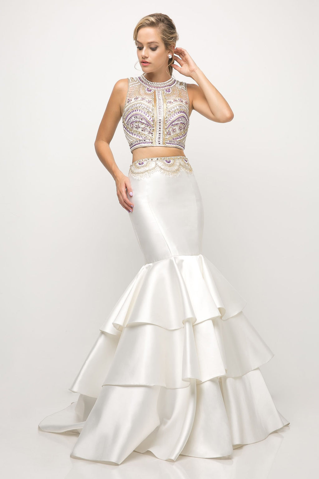 Beaded bodice 2 Piece Mermaid Gown Purplish Diva