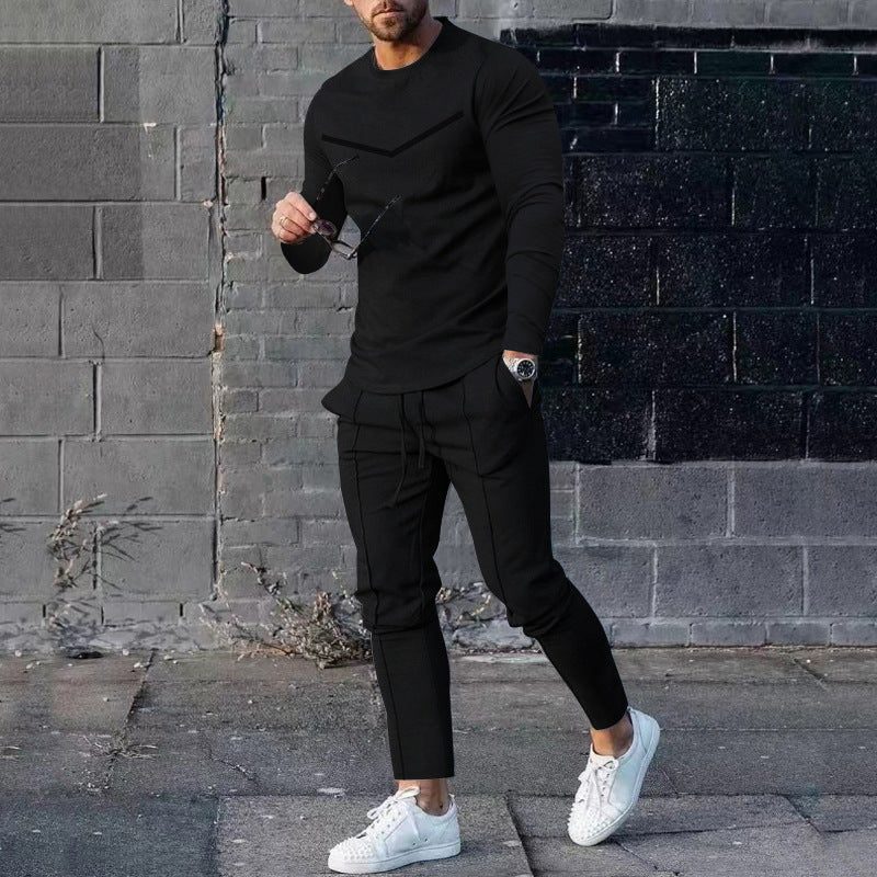 Round Neck Long Sleeve T-shirt Trousers Suit Men Lootquake LLC
