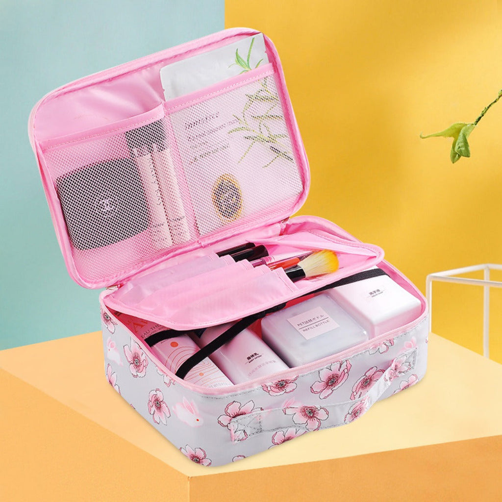 Travel portable large capacity cosmetic bag, printed nylon cosmetic storage bag, cosmetic case, toilet bag, makeup bag organizer, makeup bag with compartments, - SJB-DIAMOND ELITES