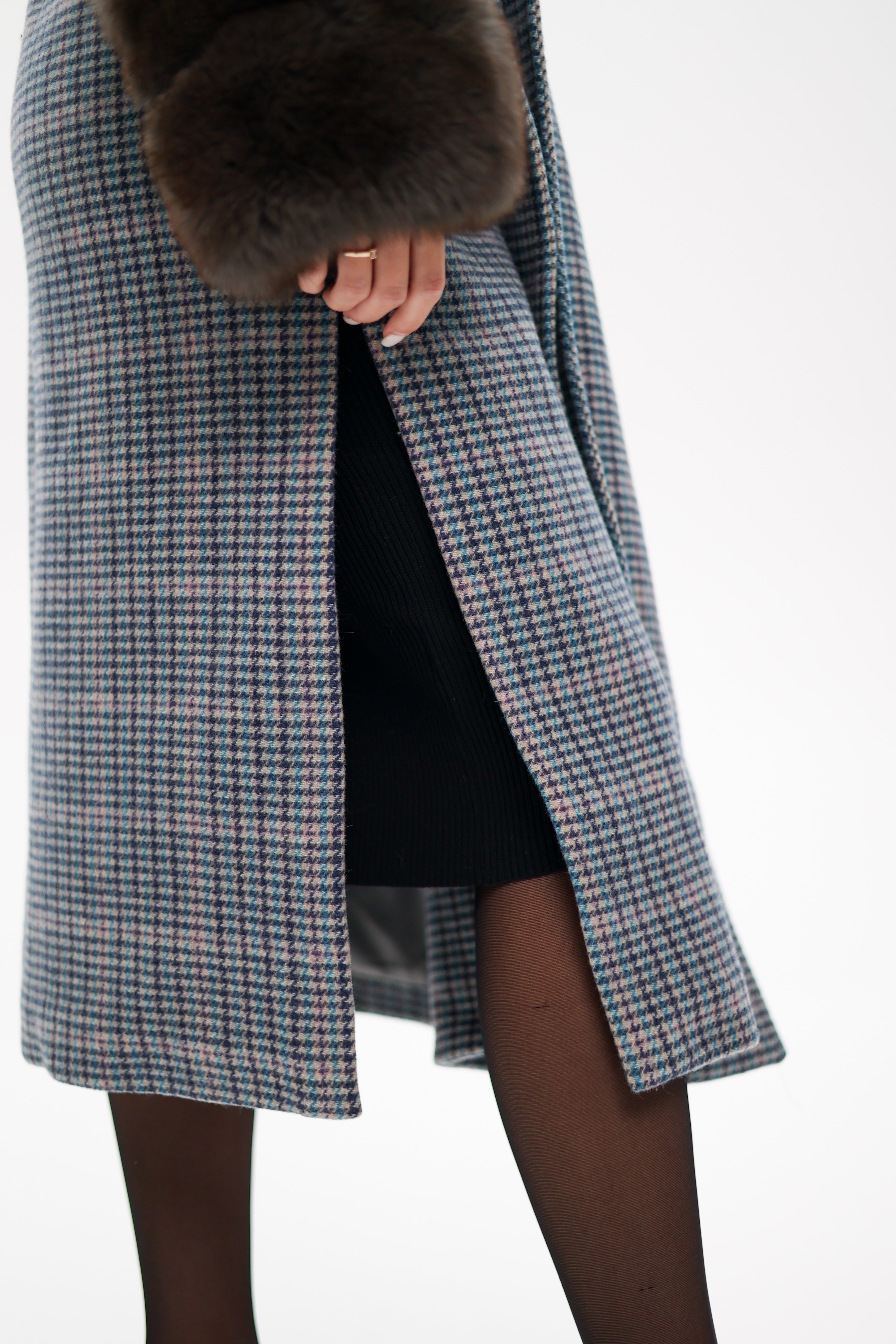Genuine Polar Fox Fur Virgin Wool Wrap Coat - SJB-DIAMOND ELITES