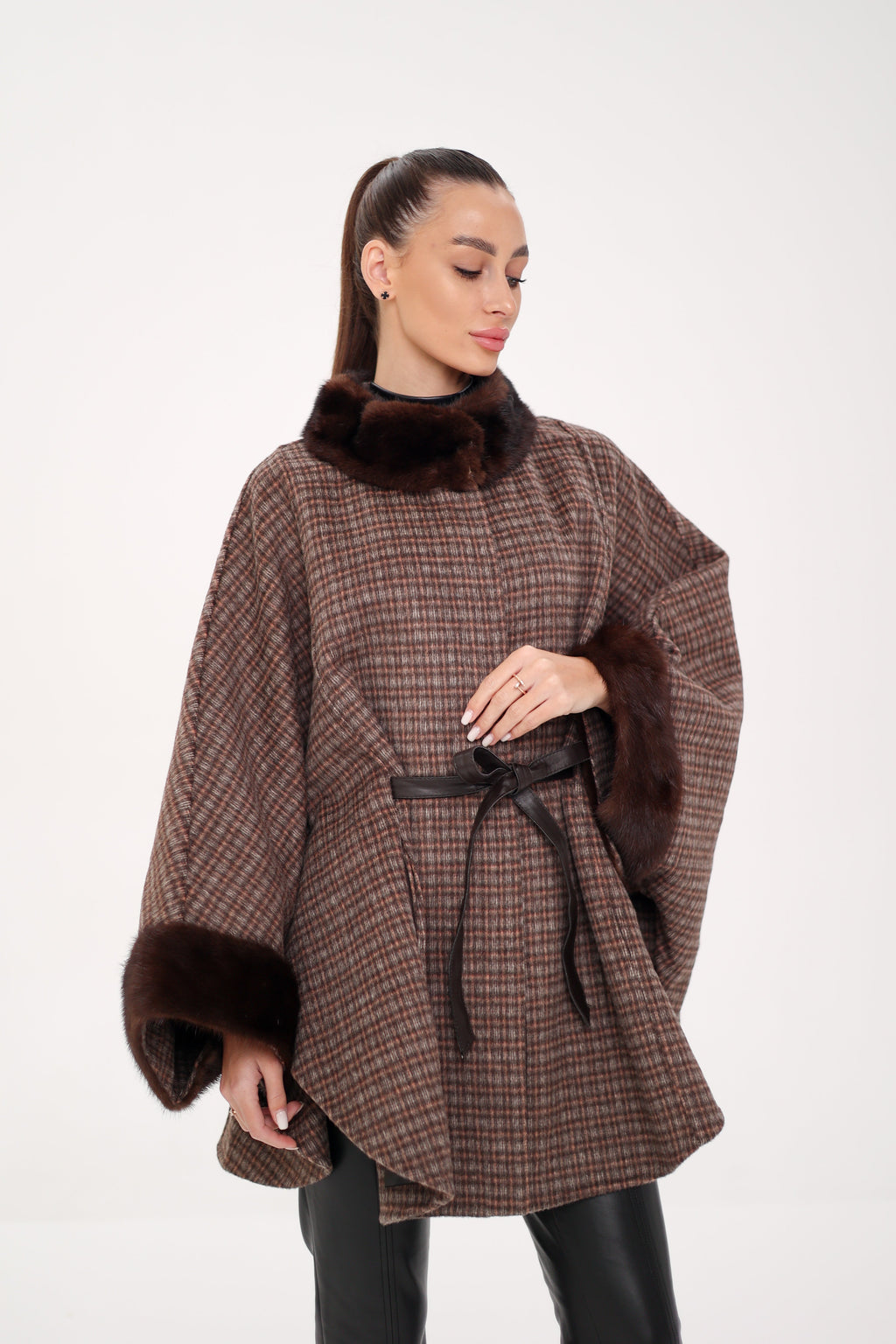 Genuine Scandinavian Mink Fur Double Face Wool Poncho - SJB-DIAMOND ELITES
