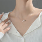 Double Heart Interlocking Titanium Steel Necklace Jewelry Pi-Mart