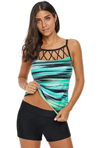 Greenish Tie Dye Striped Strappy High Neck Tankini Top - SJB-DIAMOND ELITES