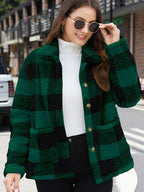 Beautiful Red Women Drop Shoulder Fuzzy Button-Up Jacket Soft And Comfortable Casual Fit Jacket Stevvex
