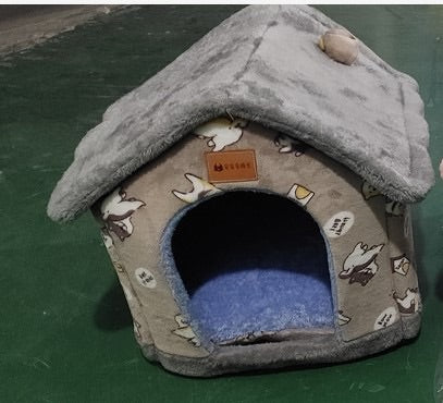 Foldable Dog House Pet Cat Bed Winter Dog Villa Sleep Kennel Removable Nest Warm Enclosed Cave Sofa Pets Supplies Pi-Mart