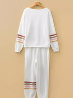 Striped Trim Round Neck Top and Pants Set THRIXINE