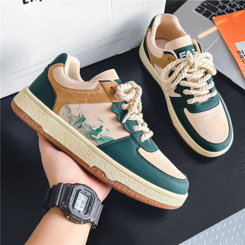Lace-up Casual Shoes Men Soft Thick Sole Fashion Comfortable Breathable Flats Sneakers Student Platform Outdoor Walking Shoes Pi-Mart