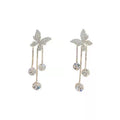 Fashion Jewelry Shiny Butterfly Rhinestone Drop Dangle Earrings Women Elegant Long Pearl Tassel Chain Pendant Party Jewelry Pi-Mart