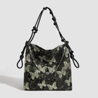 Gilt butterfly embroidered tote purse, chain beaded tote bag, Women's shoulder Crossbody bag, large capacity hobo bag
