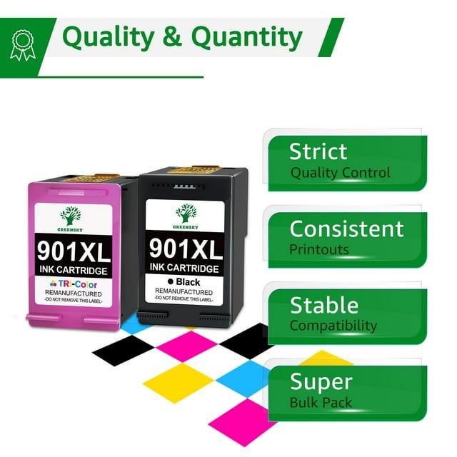 901 Ink HP 901XL Ink Cartridges Replacement For 901 HP Ink Cartridges 901 Ink Cartridge For use in HP Officejet G510a, G510g, G510n, J4524, J4540, J4550, J4580, J4624, J4660, J4680, 1 Black & 1 Color