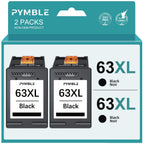 63 Ink Cartridges for HP 63XL Black Ink Cartridges Printer Ink HP 63 work with HP Officejet 3830 4650 5255 5200 5258 Envy 4520 4655 4512 Ink Printer (2 Black)
