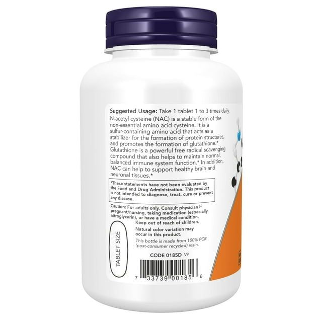 NOW Supplements, NAC (N-Acetyl-Cysteine) 1,000 mg, Free Radical Protection*, 120 Tablets