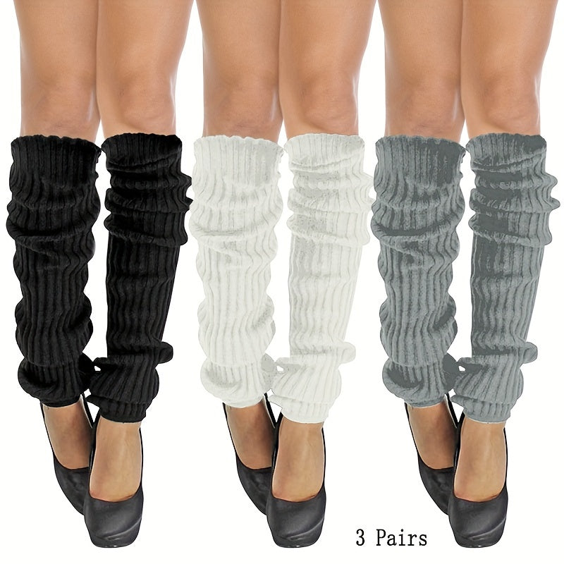 3 Pairs Of Ribbed-knitting Leg Warmer, Fashionable Winter Thermal JK Streetwear Casual Long Leg Warmer Socks For Women And Girls Lootquake LLC