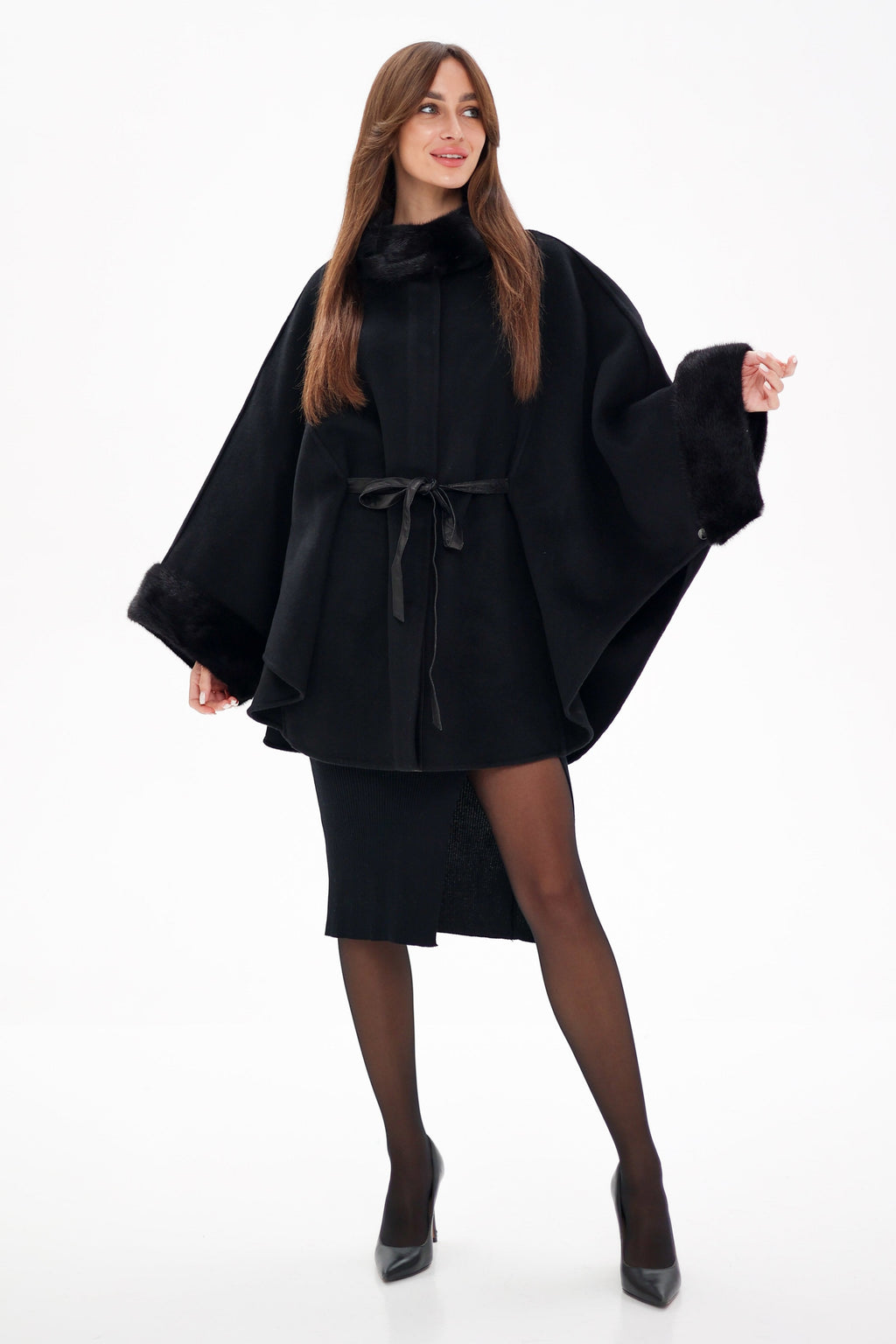 Genuine Scandinavian Mink Fur Double Face Wool Poncho - SJB-DIAMOND ELITES