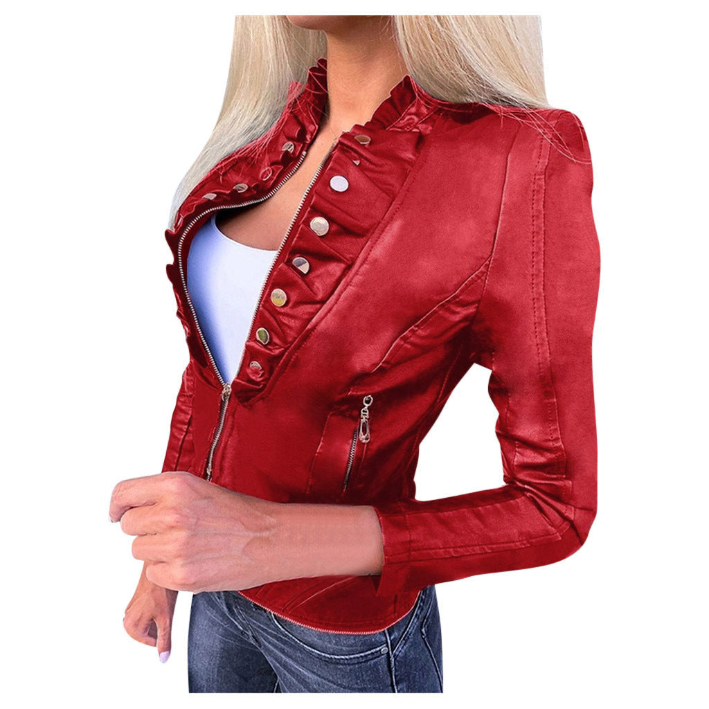 PU motorcycle clothing slim slim winter leather jacket Pi-Mart
