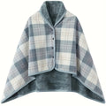 Women'S Casual Plaid Pajama Cape Blanket, V-Neck Sleeveless Knit Fabric with Button Detail, Polyester 100% Flannel, Medium Stretch, All-Season Loose Fit - Thick Heating Office Air-Conditioning Nap Blanket Lootquake LLC