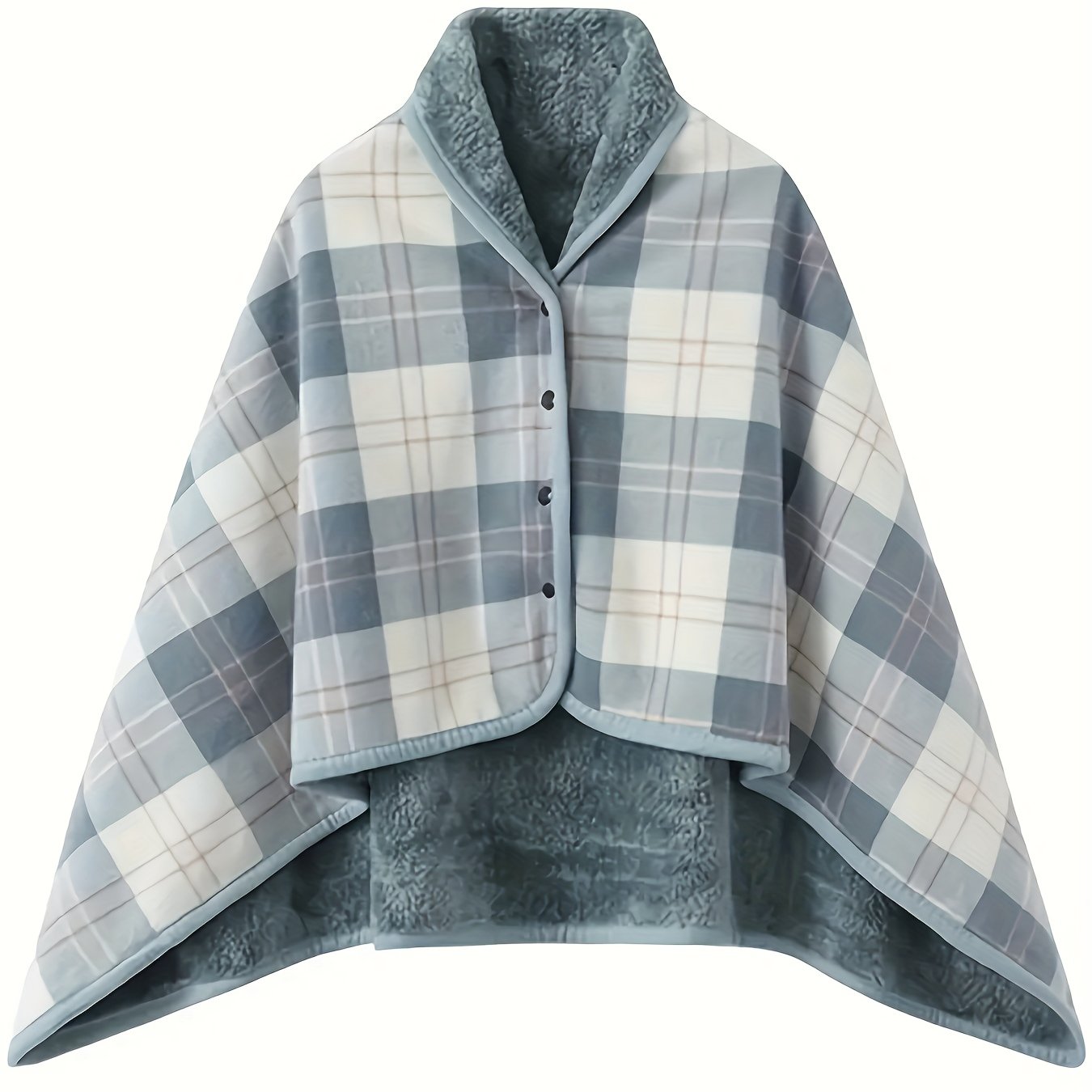 Women'S Casual Plaid Pajama Cape Blanket, V-Neck Sleeveless Knit Fabric with Button Detail, Polyester 100% Flannel, Medium Stretch, All-Season Loose Fit - Thick Heating Office Air-Conditioning Nap Blanket Lootquake LLC