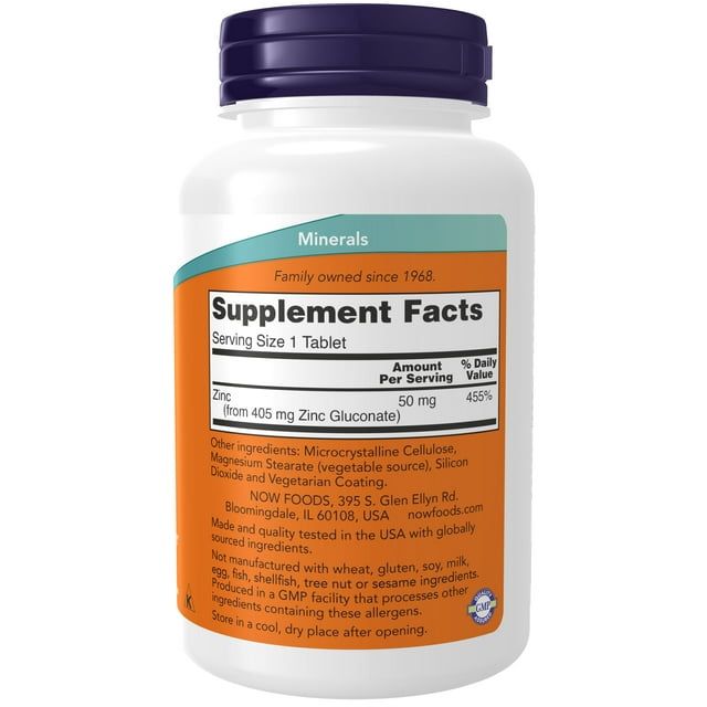NOW Supplements, Zinc (Zinc Gluconate) 50 mg, Supports Enzyme Functions*, Immune Support*, 250 Tablets EasyOptionXY LLC