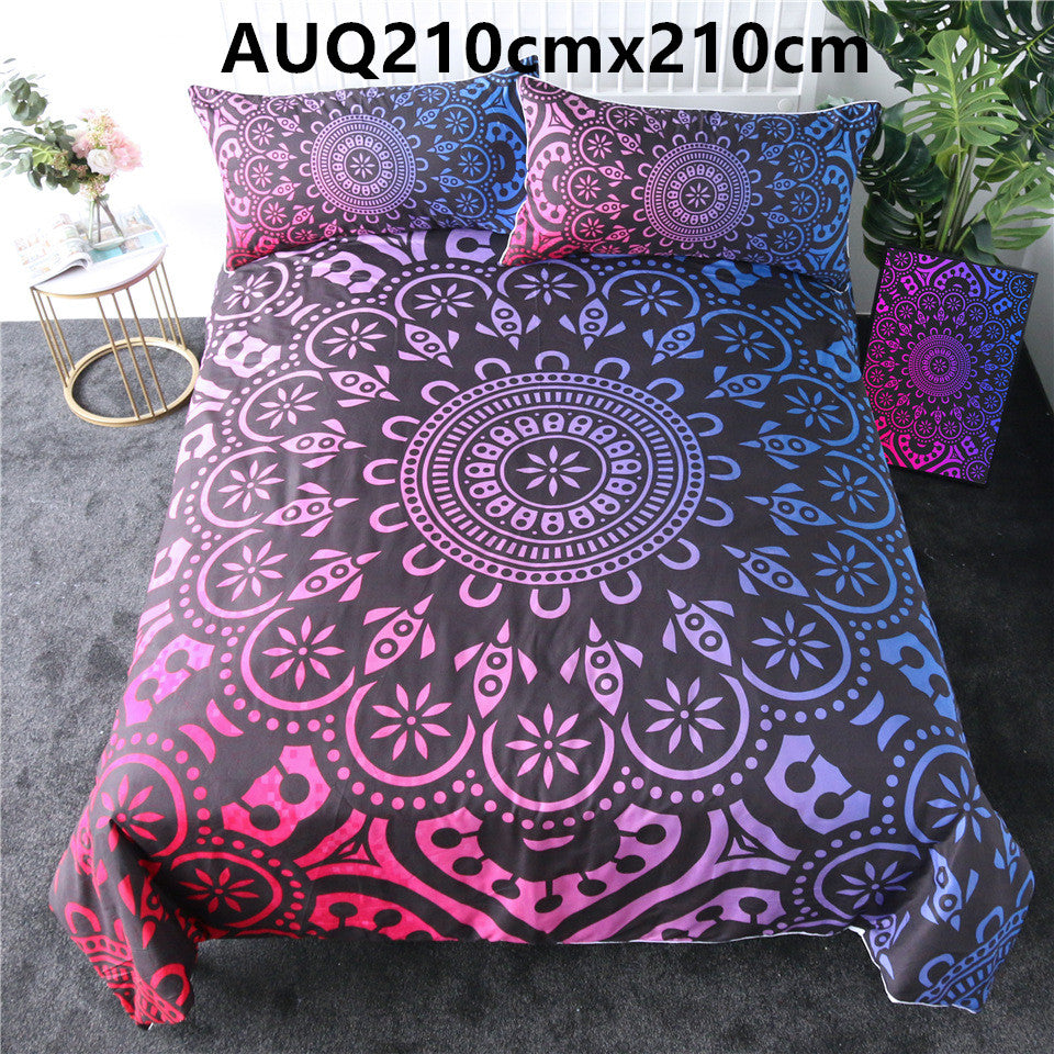 Purple crochet quilt cover three-piece bedding set Pi-Mart