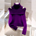Soft Glutinous Idle Style Off-the-shoulder Bulky Turtleneck In Apricot Sweater Pi-Mart