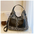 Ladies leopard print large capacity tote bag, vintage hobo bag casual, shoulder bag with crossbody strap, bag underarm bag women - SJB-DIAMOND ELITES
