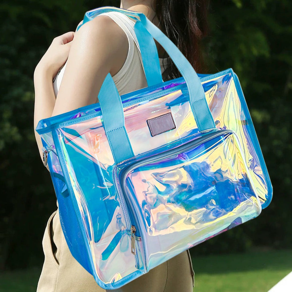PVC Symphony translucent beach bag, Portable tote bag for going out, Transparent tote purse for sports, clear bag for stadium events - SJB-DIAMOND ELITES
