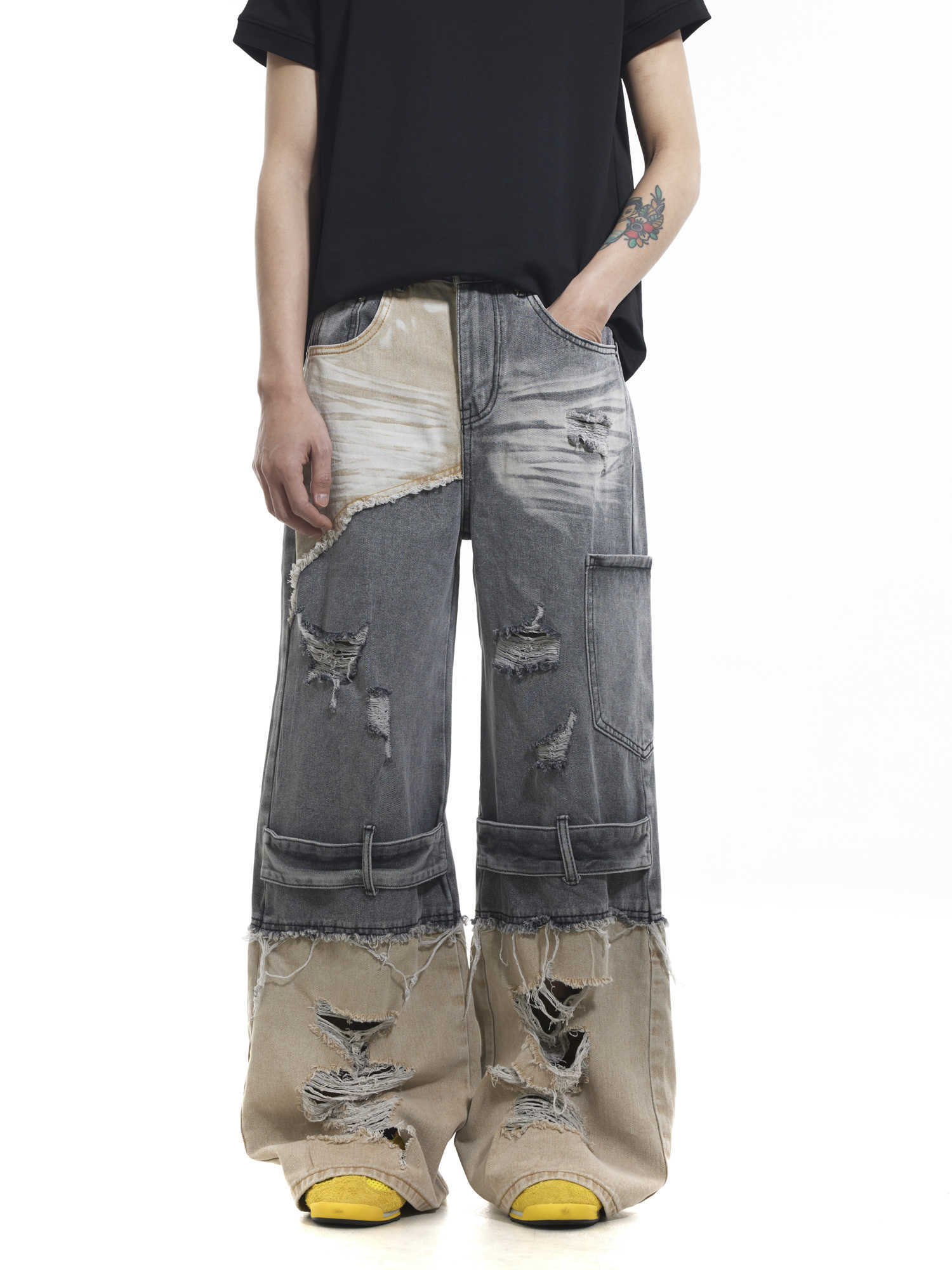 Niche Heavy Industry Washed Damaged Stitching Skinny Jeans Lootquake LLC