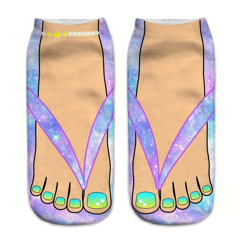 6 Pairs 3D Colorful Toe Slipper Socks, Funny & Trendy Low Cut Ankle Socks, Women's Stockings & Hosiery Lootquake LLC