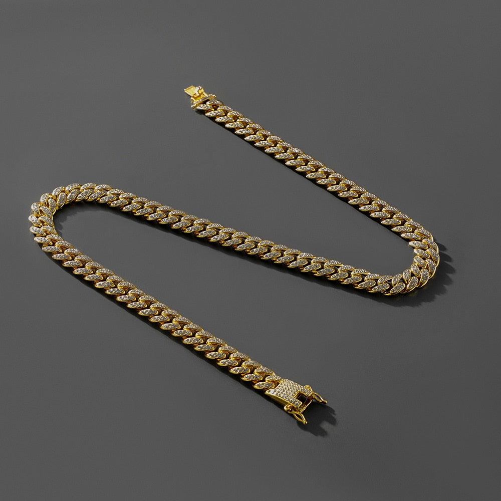 Rhinestone Paved Cuban Link Chain Bracelet Pi-Mart
