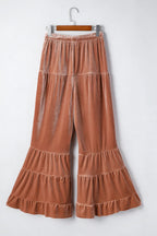 Straw Yellow Mineral Wash Lace-up High Waist Tiered Flared Pants