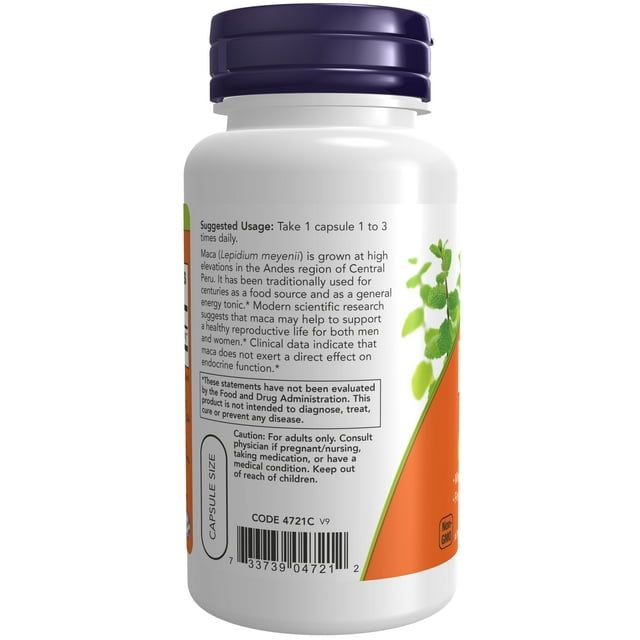 NOW Supplements, Maca (Lepidium meyenii) 500 mg, For Men and Women, Reproductive Health*, 100 Veg Capsules