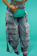 Plus Size Daily Light Blue Spring Summer Pocket Cargo Denim Jeans High Street Harajuku High Waist Casual Loose Denim Trousers Purplish Diva