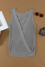 Gray Crisscross Hollow-out Knit Tank Top - SJB-DIAMOND ELITES