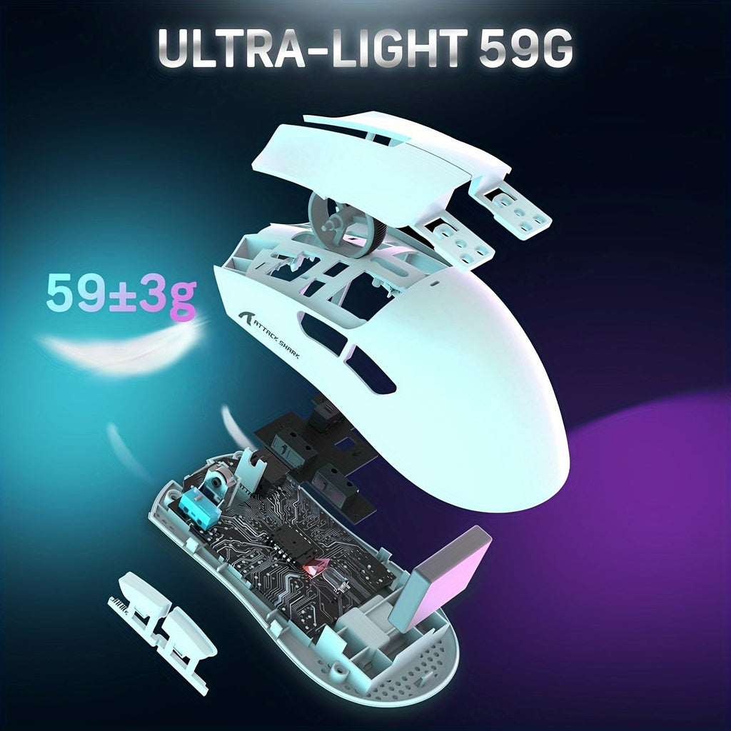 Lightweight Wireless Gaming Mouse X11 with RGB Charging Base, Tri-mode-2.4G/USB-C Wired/BT, Up to 22K DPI, PAW3311 Optical Sensor, HUYU for Switch, 5 Programmable Buttons, Suitable for PC/Mac White Lootquake LLC