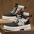 Men's Print Boots Autumn And Winter High-top British Style Comfy Breathable Casual Flat Shoes Outdoor Walking Running Boots Pi-Mart