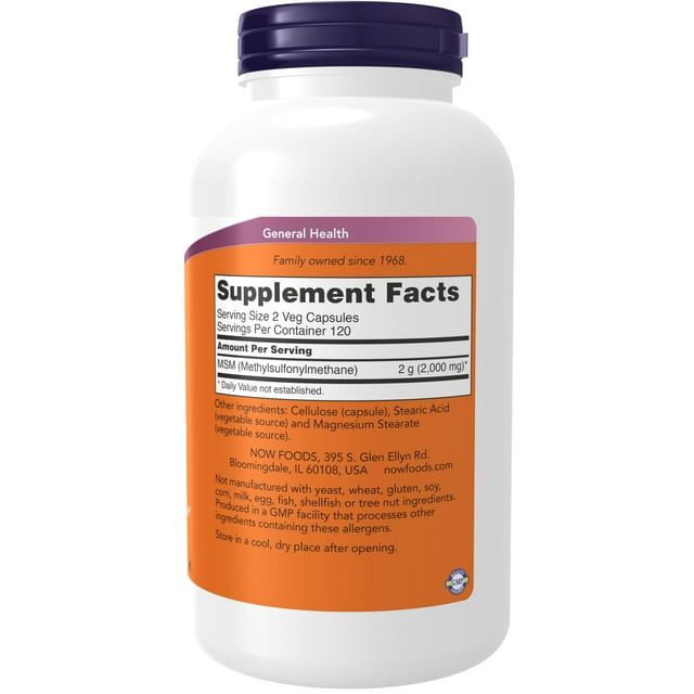 NOW Supplements, MSM (Methylsulfonylmethane) 1,000 mg, Joint Health*, 240 Veg Capsules