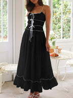 Vintage Ruffled Hem Midi Dress With Tied And Ruched Detail Elegant Feminine Girls Dress
