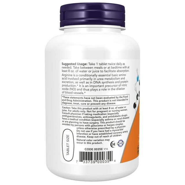 NOW Supplements, L-Arginine 1,000 mg, Nitric Oxide Precursor*, Amino Acid, 120 Tablets