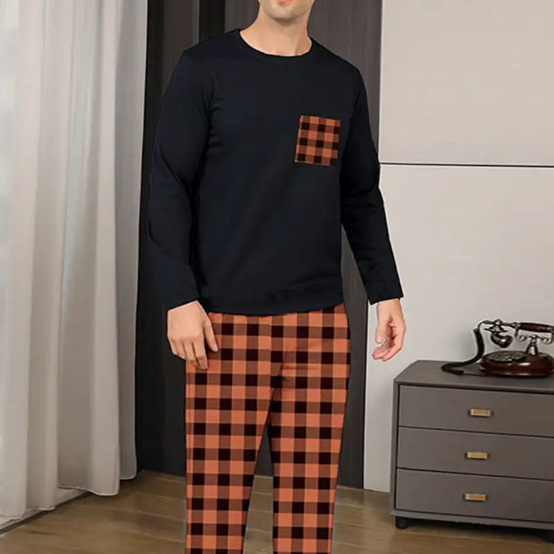 Ice Silk Long Sleeve Long Pants Men's Pajama Set