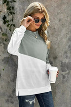Gray White Patchwork Dropped Shoulder Sleeve Sweatshirt - SJB-DIAMOND ELITES