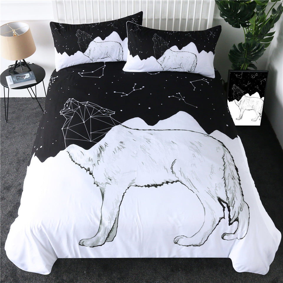 Three-piece Set Of Black And White Printed Bed Linen And Duvet Cover Pi-Mart