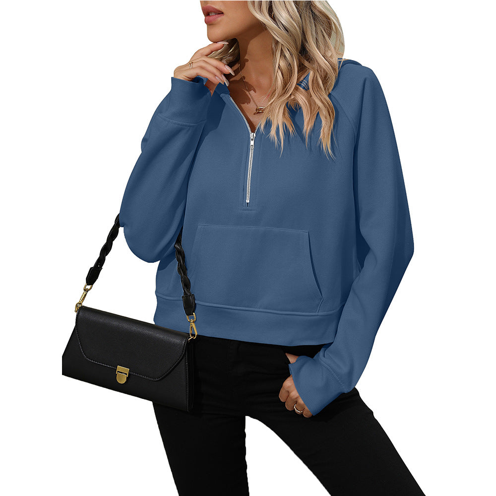 Women's Half Zip Pullover Hooded Sweatshirt Fleece Short Chic Sweatshirt Pi-Mart