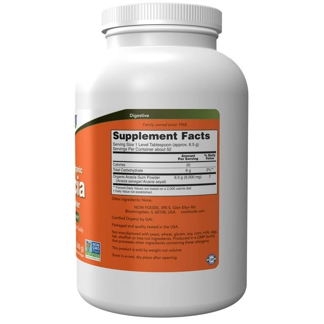 NOW Supplements, Acacia Pure Powder, Certified Organic, Highly Soluble, Mixes Easily, Intestinal Health*, 12-Ounce EasyOptionXY LLC