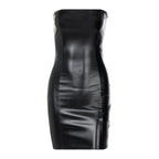 Women Summer Sexy Party Strapless Bodycon Pu Leather Slim Package Hip Black Mini Dress Sundress Female Clothing Purplish Diva