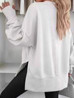 Side Slit Round Neck Long Sleeve Sweatshirt THRIXINE