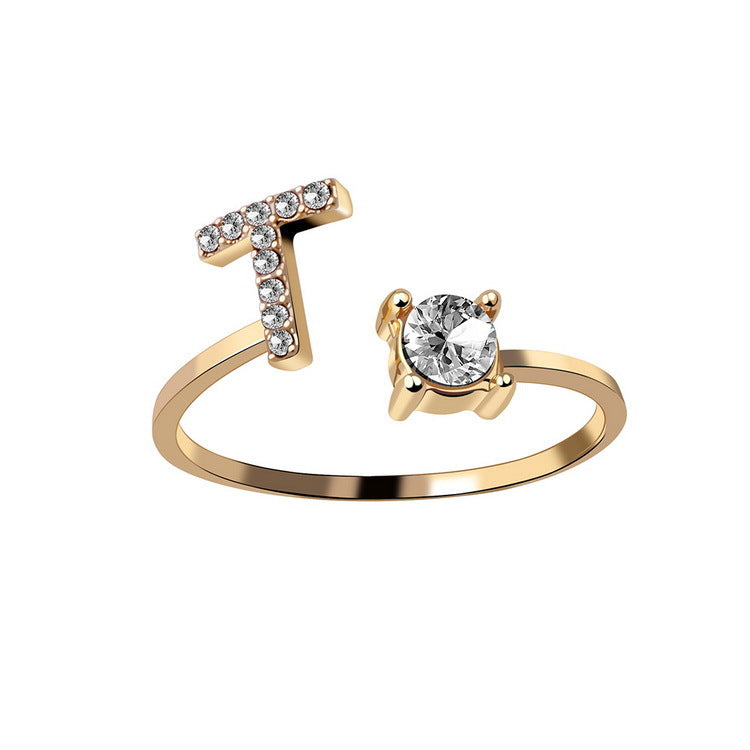Adjustable 26 Initial Letter Ring Fashion Jewelry For Women Simple Elegant Jewelry Pi-Mart