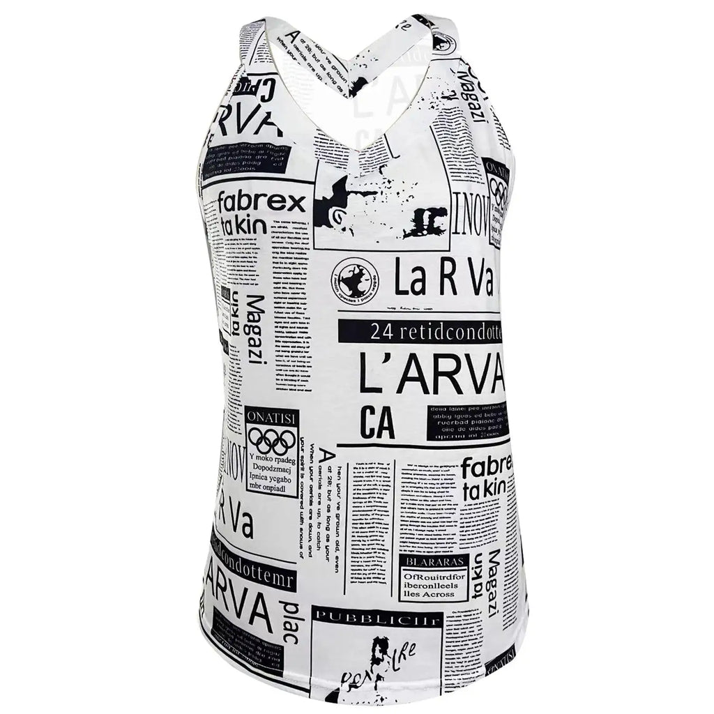 Ladies' V-neck Casual Retro Newspaper Drawing Printed Camisole Vest - SJB-DIAMOND ELITES