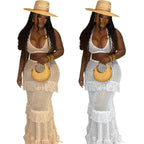 Knitted Crochet 2 Piece Skirt Sets Sexy Ruffle Elegant Fringe Tassel Dress 2024 Summer Outfits Crop Top Two Piece Skirt Sets Purplish Diva